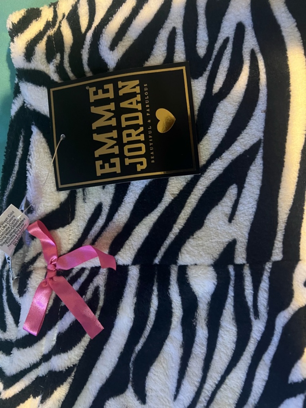 Emme Jordan Black & White Zebra Plush Robe with Pink Bow